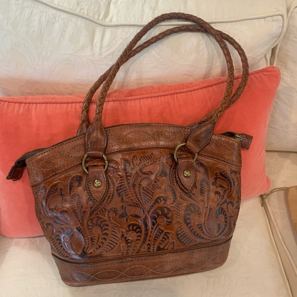 Patricia Nash Burnished Tooled Florence Gold Zorita Leather Handbag